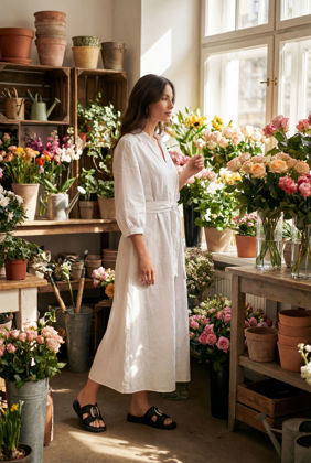 圖片 黑色雙寬帶金屬扣涼鞋 (Black double‑strap metallic buckle sandal)